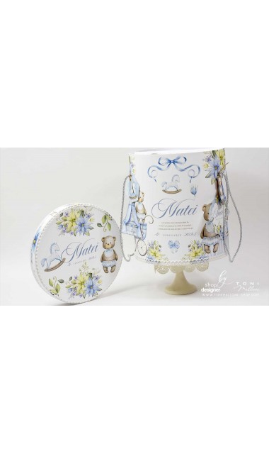 Trusou botez cu ursuleti ponei si flori albastre Teddy Bear Blue 12
